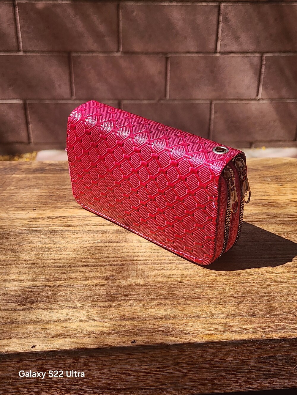 Woman's Multi Department Dark Pink Textured Small Double Zip Around Wallet - Picture 3 of 13